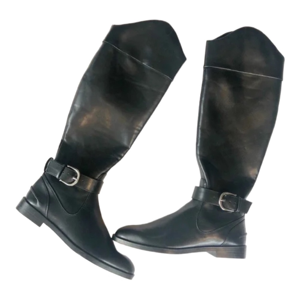 Zara Vegan Leather Tall Black Riding Boots Black Size 8